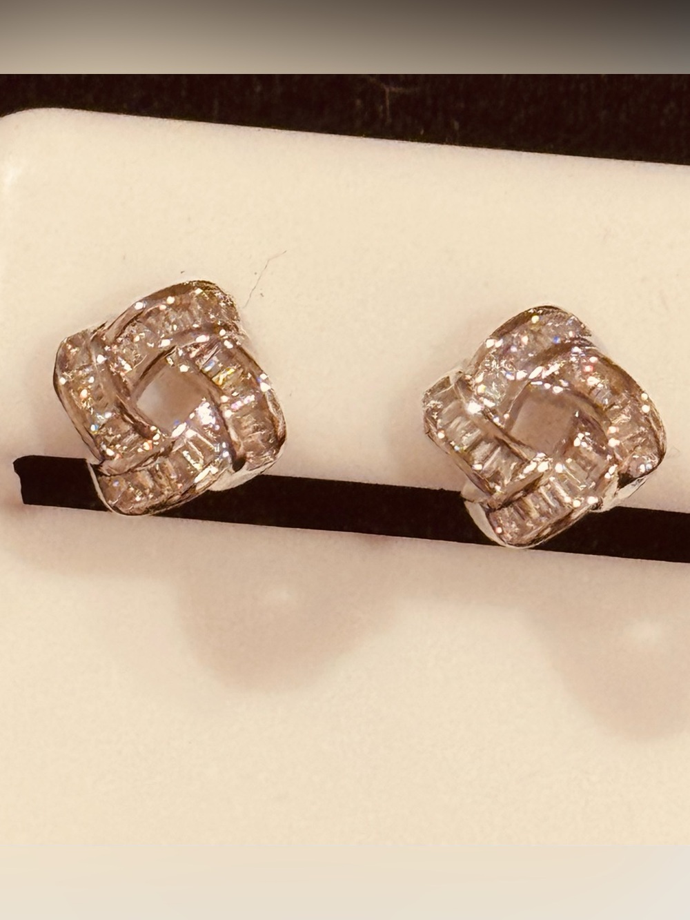 NWT AJ USA Stainless Steel Baguette Crystal Knot Stud Earrings